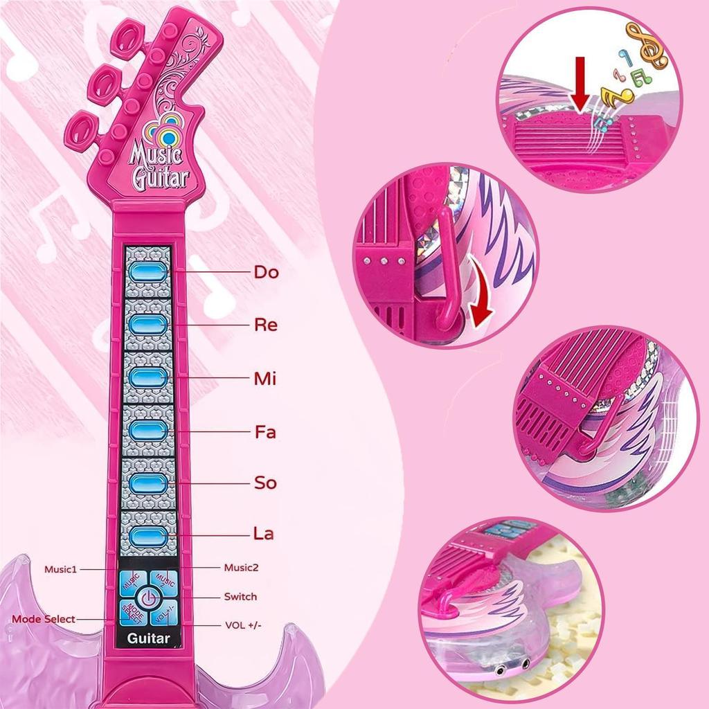 Kids Electric Guitar and Microphone Set Music Educational Toy Guitar and Microphone Set Music and Li