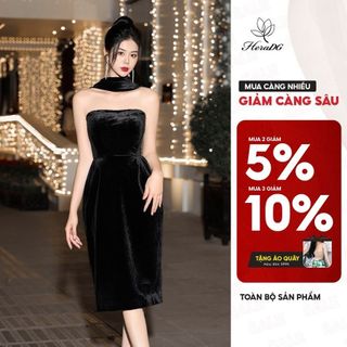 Đầm dạ hội HeraDG dáng ôm cúp ngực, cố dáng khăn, chất nhung cao cấp mềm mại WDHBC1007