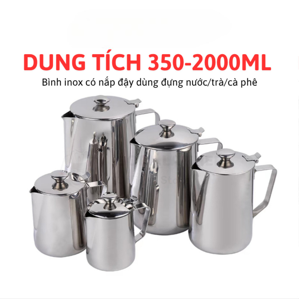 Bình đựng nước - ấm rót nước inox có vòi ngắn, vòi dài có nắp - 1 lít - 1.5 lít - 2 lít - ca rót nướ