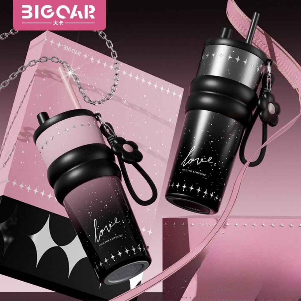 [710ML] Bình Giữ Nhiệt LOVE Big Car | Inox 316 Tráng Sứ – Đáy Silicone - Charm Hoa