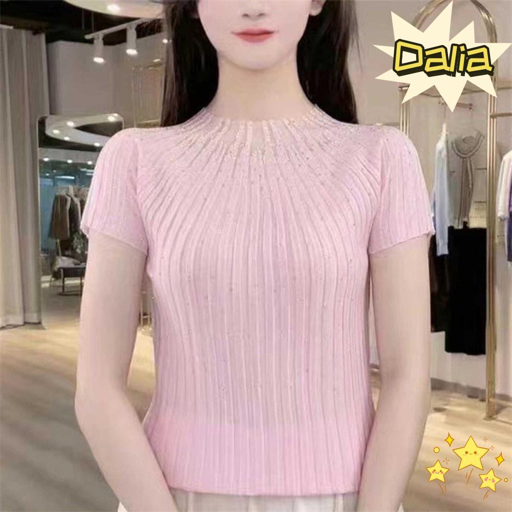 DALIA Áo Thun Tay Ngắn, Terylene Slim-fit Crop Top Nữ