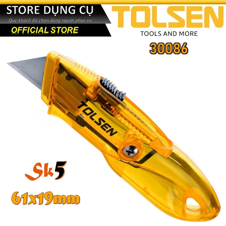 Dao rọc giấy đa năng Tolsen 30086, dao tước cáp cao cấp lưỡi liền tay cầm cán nhựa trong suốt