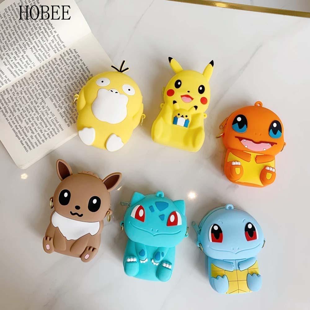 HOBEE Pokemon Go Ví đựng tiền xu kawaii Túi đựng tai nghe Squirtle Eevee Túi đeo vai trẻ em