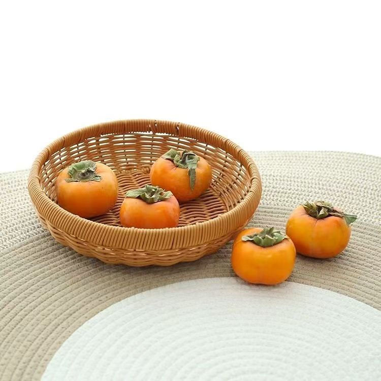 TB Spot Goods#New Chinese Style Handmade Rattan Woven Fruit Bread Snack Egg Round Dried Fruit Plate 