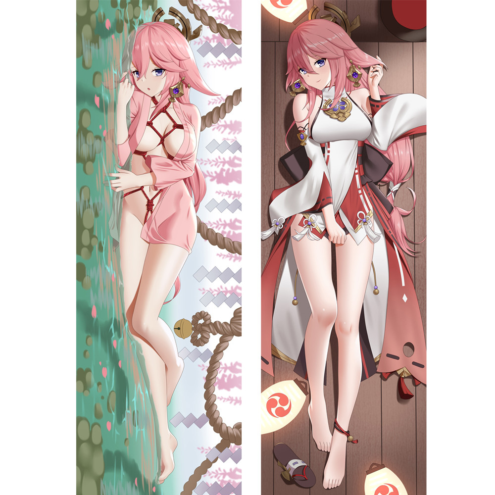 Dakimakura Waifu Genshin Impact Yae Miko Vỏ Gối 2 Mặt In Gối Ôm Thân Đệm Quà Tặng Otaku