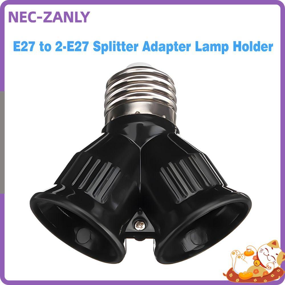 Ổ cắm bóng đèn NEC-ZANLY E27, có vít chống cháy E27 ĐẾN 2E27, Bộ chuyển đổi đế LED PC Twins màu đen 