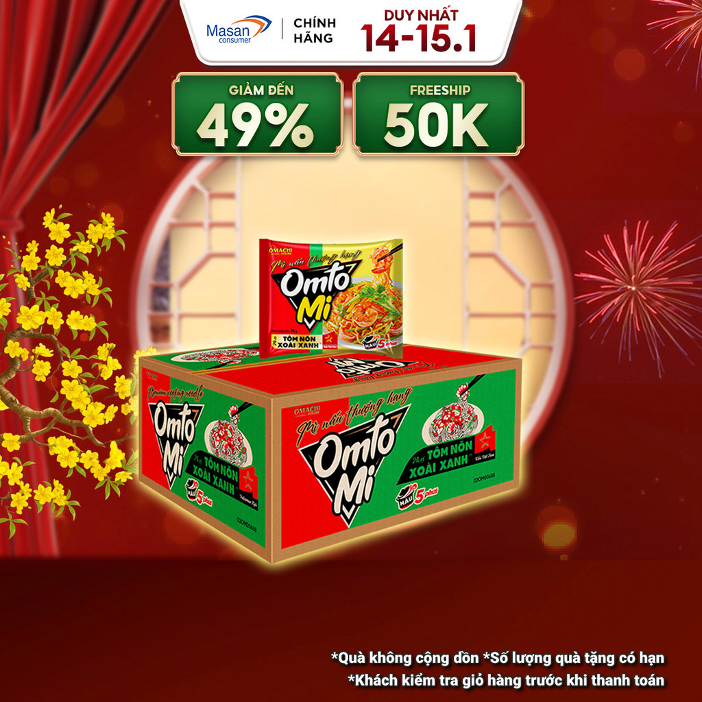 Mì Nấu OMTOMI Tôm Nõn Xoài Xanh - Thùng 16 Gói X 115GR