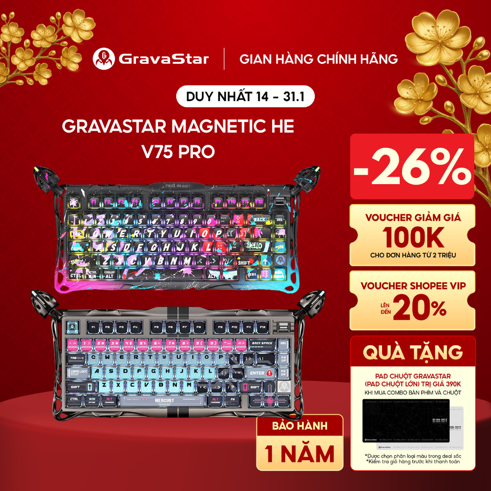 Bàn phím cơ Gravastar Mercury V75 Pro Magnetic Switch HE Gaming - Hàng chính hãng, Bảo hành 12 tháng