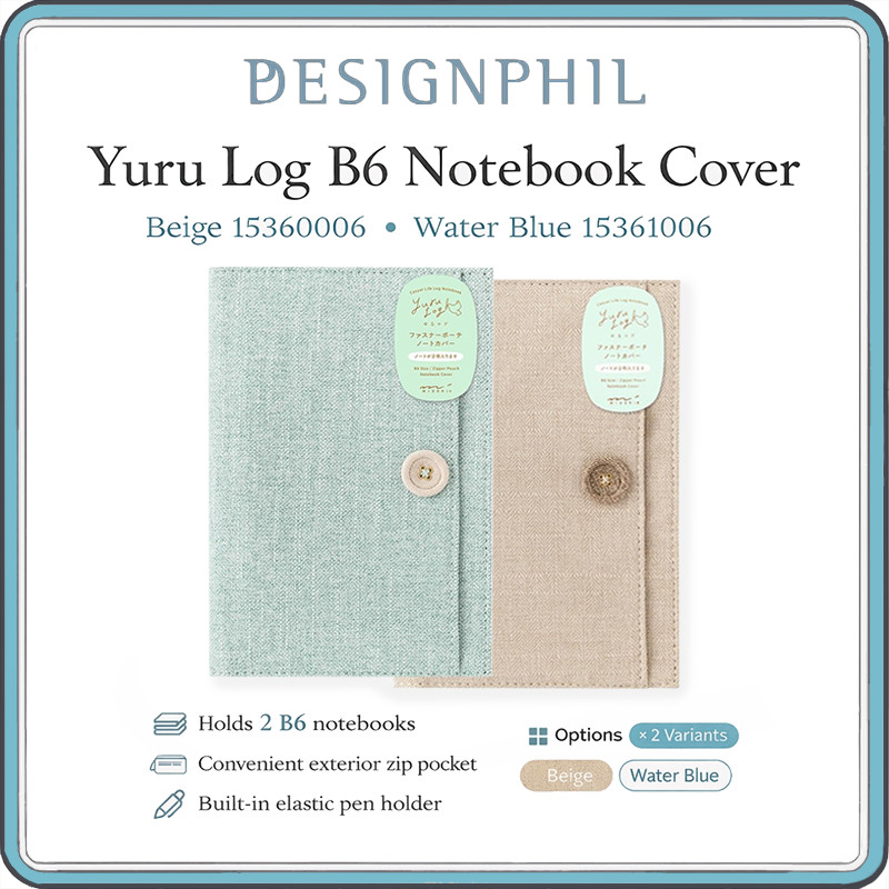 Midori Yuru Log B6 Fabric Notebook Cover in Light Blue and Beige - Stylish and Functional Design for