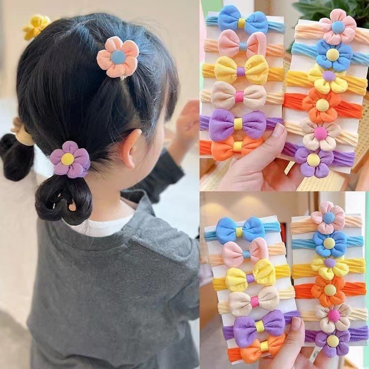 Spot Goods#New Children's Fabric Flower Bow Hair Ties Non-Damaging Elastic Hair Bands for Girls Towe