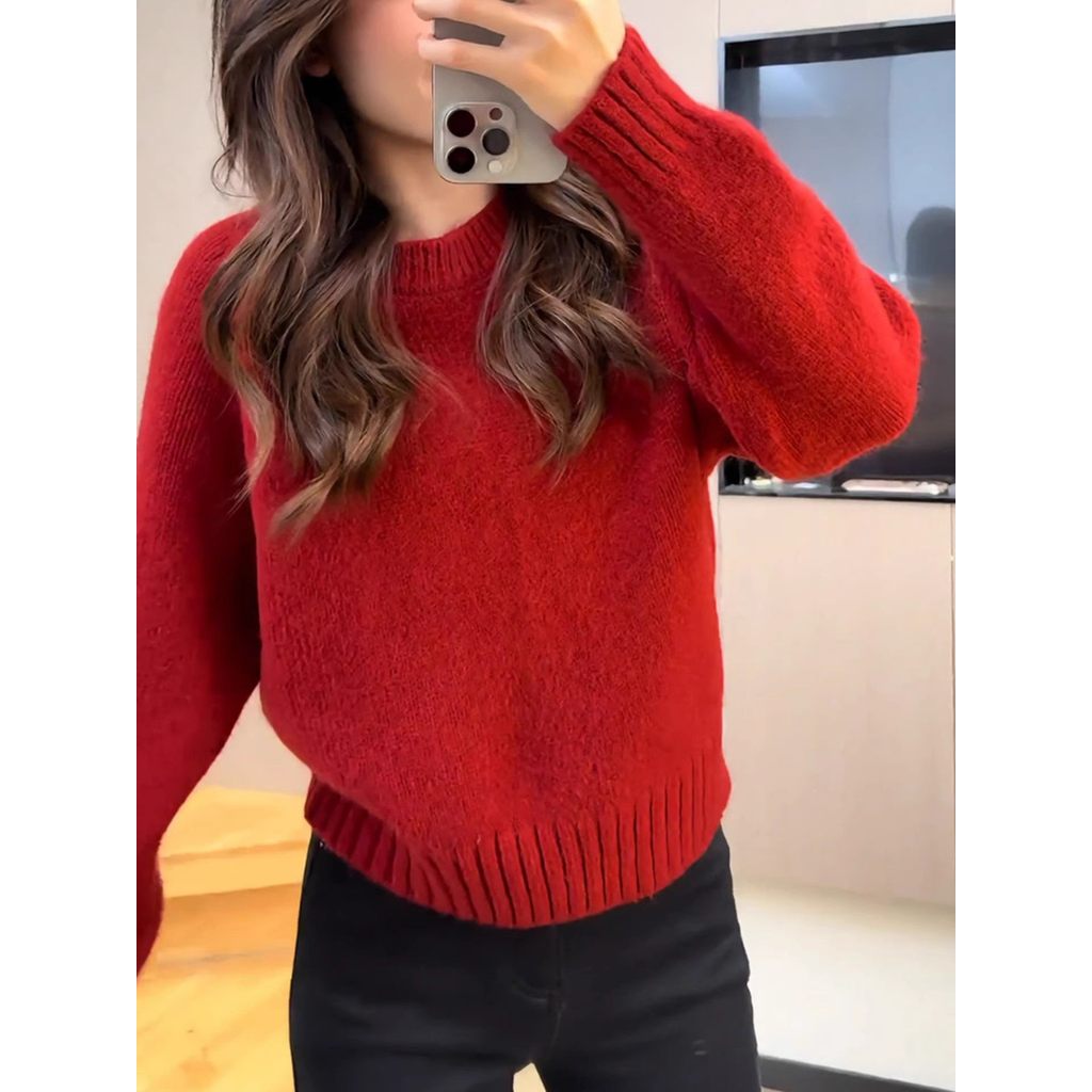 áo croptop len tăm áo croptop len tay dài Áo len dệt kim đỏ ngắn cho mùa đông 2025 - Thời trang hiện