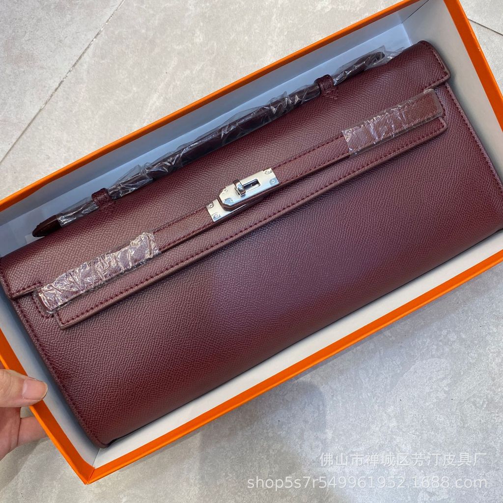 Hộp Hộp) 32cm Ví Kelly Túi Ly Hợp Nữ Kelly Túi Đeo Vai Da Bò Nách Baguette