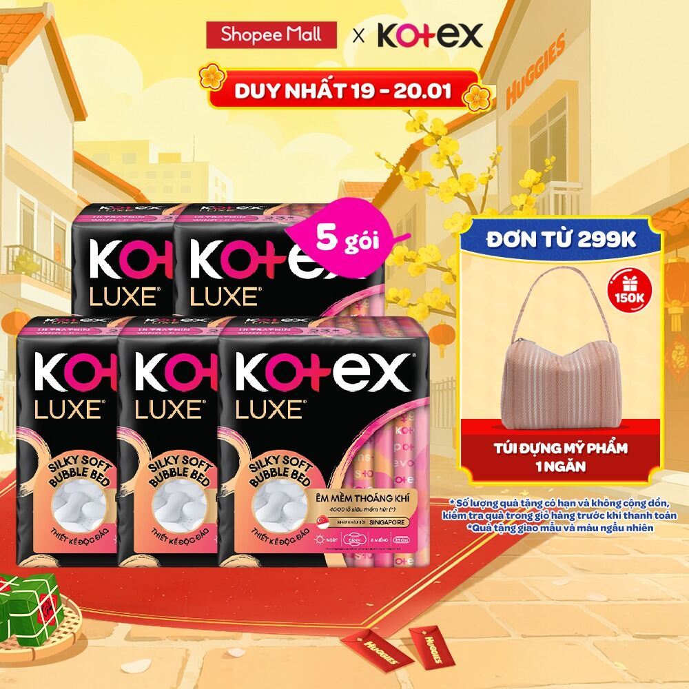 Combo 2/Combo 5/Băng vệ sinh Kotex LUXE Ngày Cánh 23cm 8 miếng