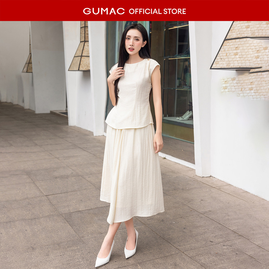 Set lẻ Áo kiểu nữ GUMAC chiết ben  AF04027 - Chân váy nữ GUMAC xòe dáng dài  VF04028