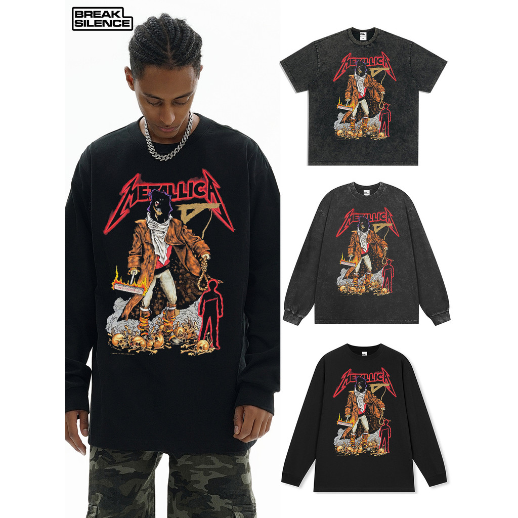 Metallica Châu Âu Mỹ Mỹ Metallica Rock Band vintage Áo Thun Tay Ngắn Nam Nữ Xuyên Biên Giới Rửa In