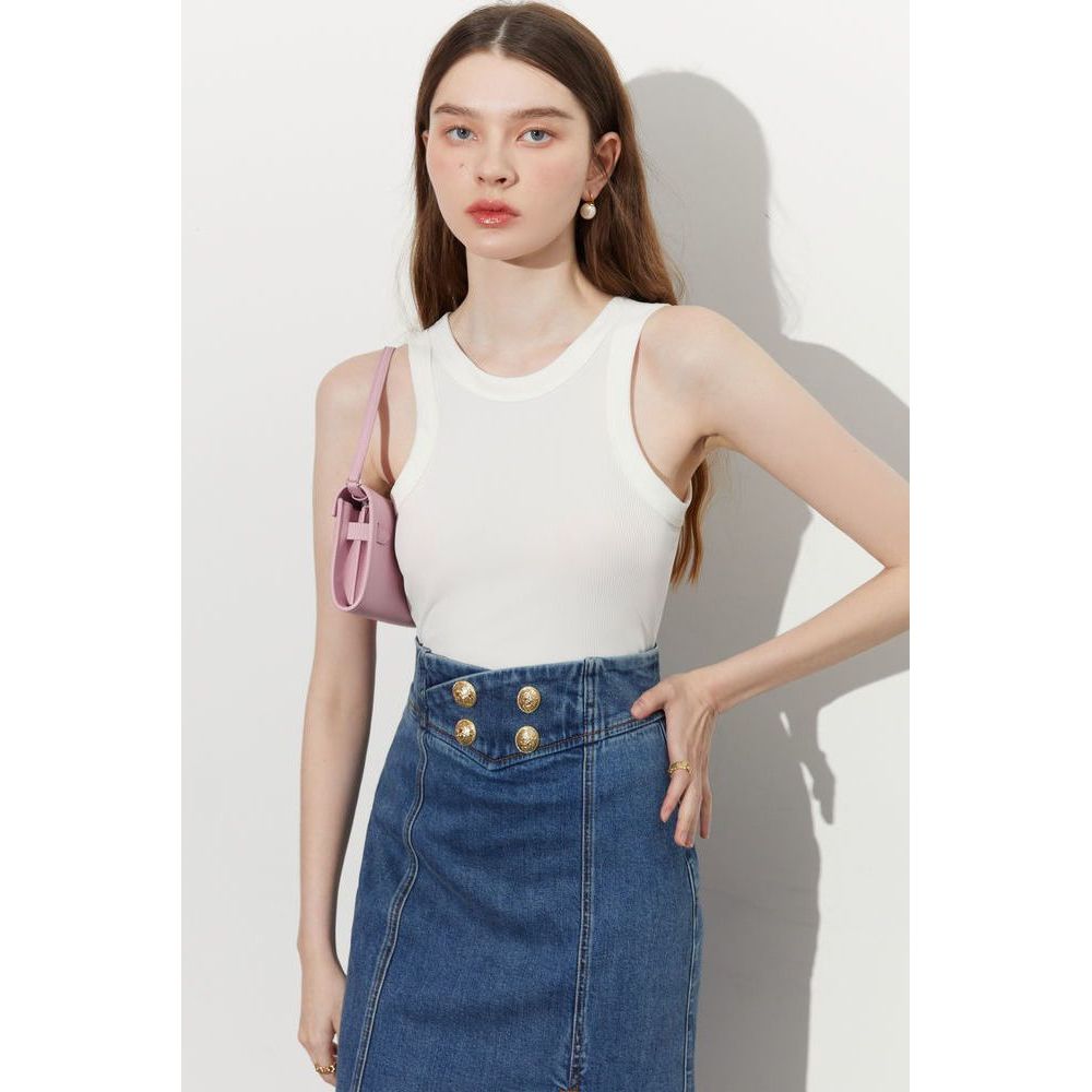 [Lili 's House] DPLAY2025 Áo vest đế phù hợp hàng ngày mùa hè Áo vest màu trắng yếm mỏng có áo khoác