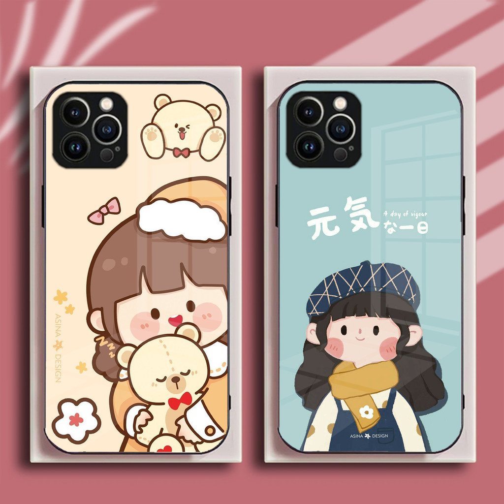 Hoạt Hình Dễ Thương Ngộ nghĩnh Bé Gái Cho IPhone Ốp điện thoại Kính Cường Lực Mặt Sau Silicon Mềm Vỏ