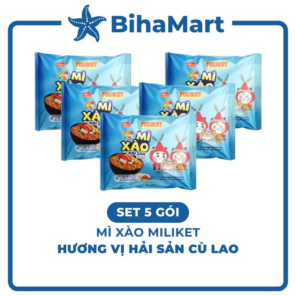 SET 5 GÓI COLUSA Mì xào Miliket hương vị hải sản Cù Lao, Mì xào ăn liền Miliket, Mì trộn hải sản Cù 
