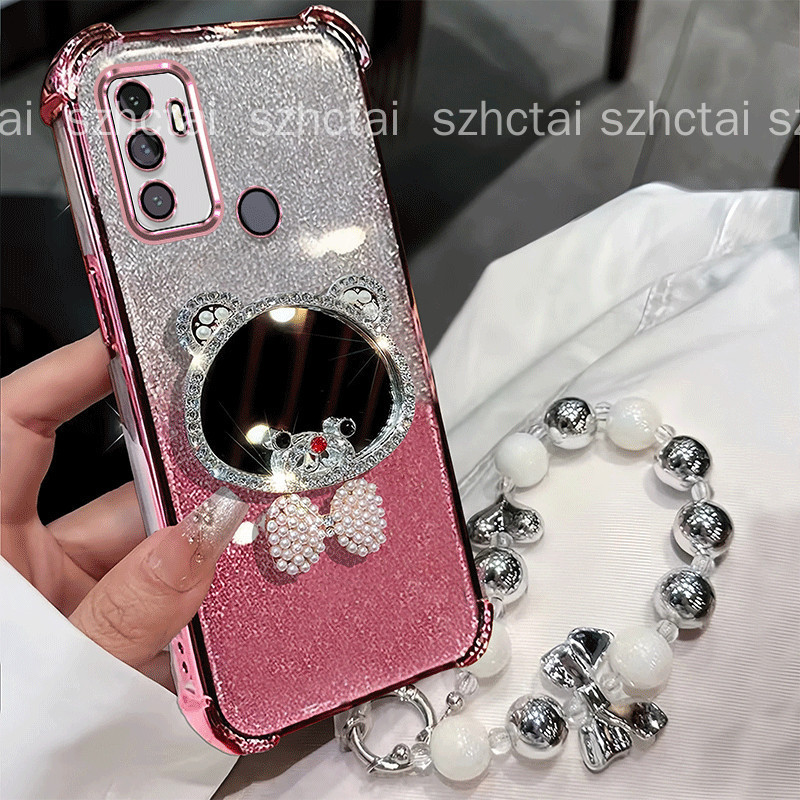 Ốp Lưng Cho OPPO A53 2020 A33 2020 Vỏ Điện Thoại Lấp Lánh Kim Cương Gấu Trang Điểm Gương TPU Chống S