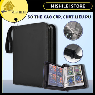 Sổ Đựng Thẻ Bài Cao Cấp Cho Bộ Sưu Tập - Bìa Da PU Đen Cao Cấp,  Chứa Được 400 Thẻ,Quà Tặng Lý Tưởng Cho Fan Card Game