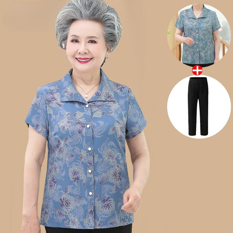 Người Cao Tuổi Mùa Hè Áo Bà Phù Hợp Với Ông Già Mùa Hè Tay Ngắn 70 Tuổi 80 Mẹ Cardigan Top Quần Áo