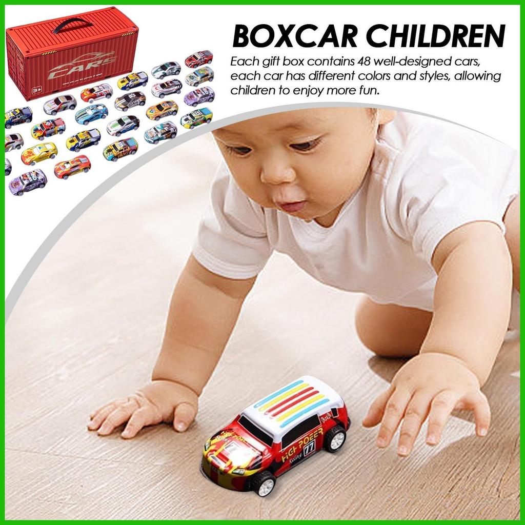 Hộp Ô Tô Playset Hợp Kim Mini Đua Xe Ô Tô Đồ Chơi Ô Tô Tập Đi Hộp Kéo Xe Đua Xe Trẻ Em Bộ 48 Món sai