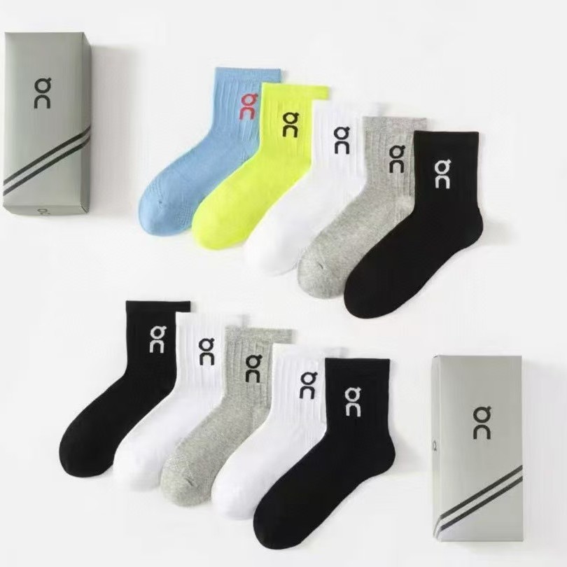 HDTC On Socks5Double Pack Couple Socks Unisex Trendy Mid-Calf Sports Running Socks