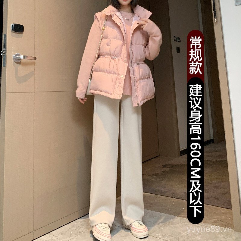 Quần baggy cashmere 700g dành cho nữ mùa đông, lót lông cừu dày, thiết kế eo cao