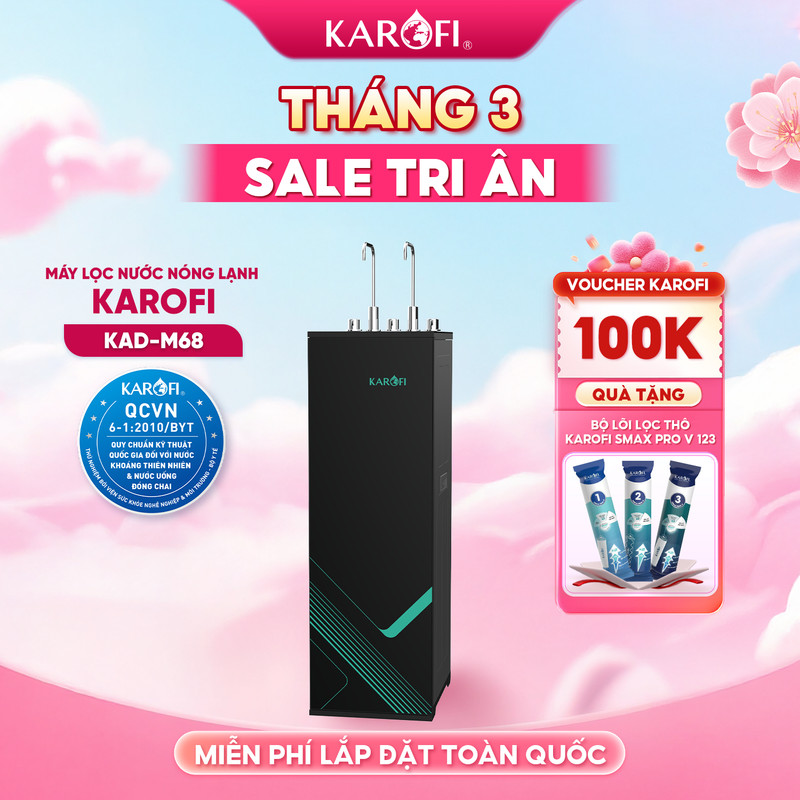 [TẶNG BỘ LÕI] Máy lọc nước Nóng Lạnh RO Mỹ 11 lõi KAROFI KAD-M68, Lạnh Block, +1 lõi Hydrogen - Giao