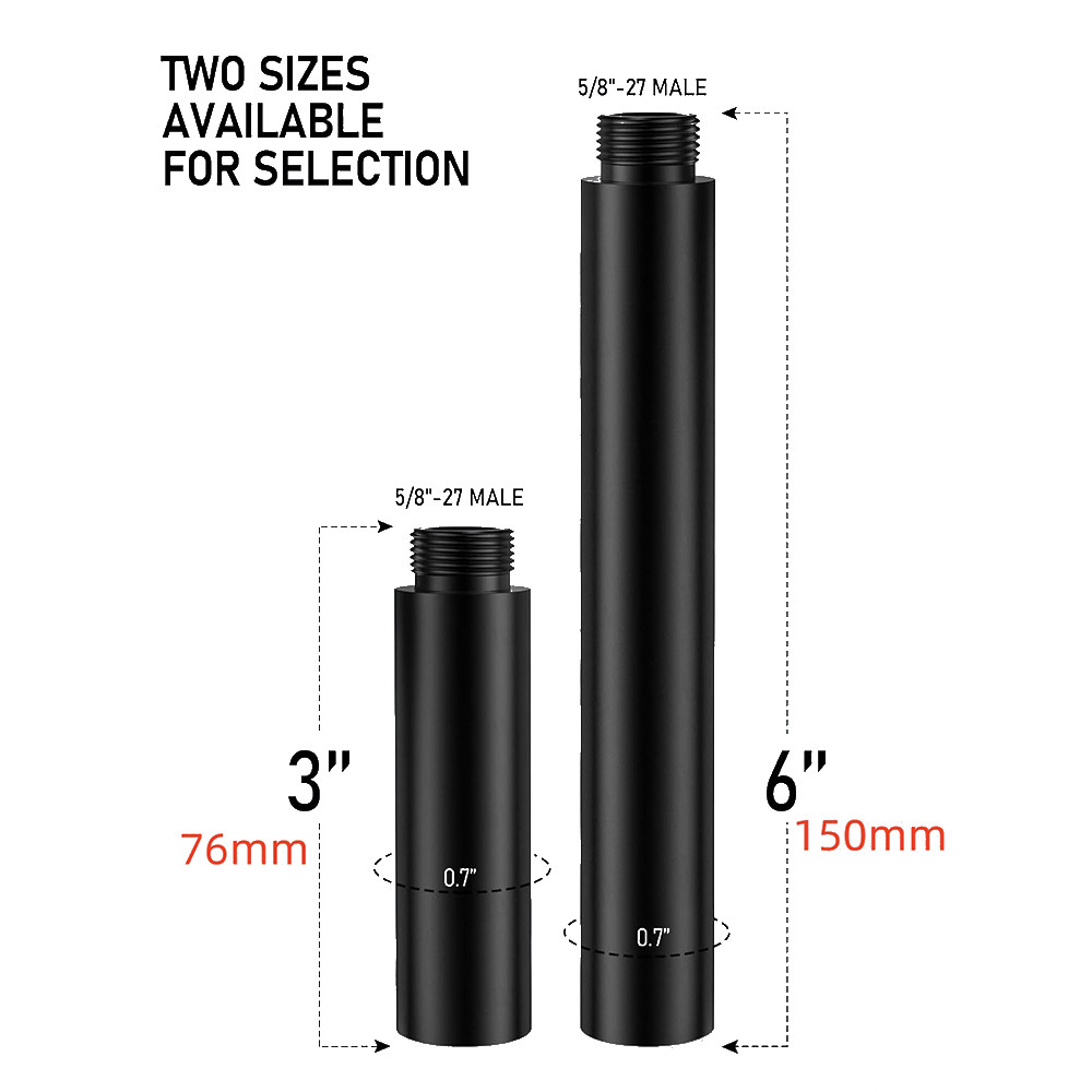 Ống nối dài chân đế Mic 3 inch & 6 inch Chủ đề 5 / 8-27 "cho Shure SM7B SM57, Thanh nối dài Mic bằng