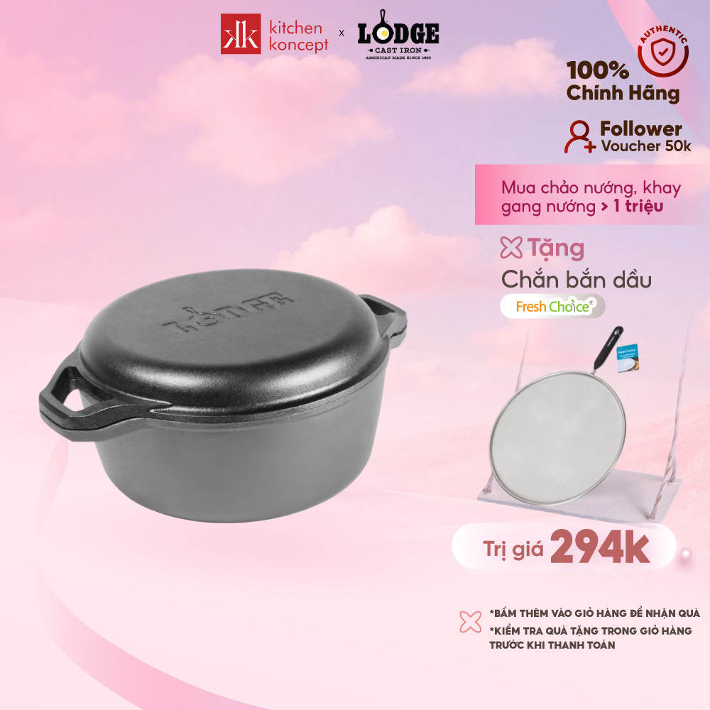 Bộ Nồi Chảo Gang Nướng Tròn Lodge - 5.68L