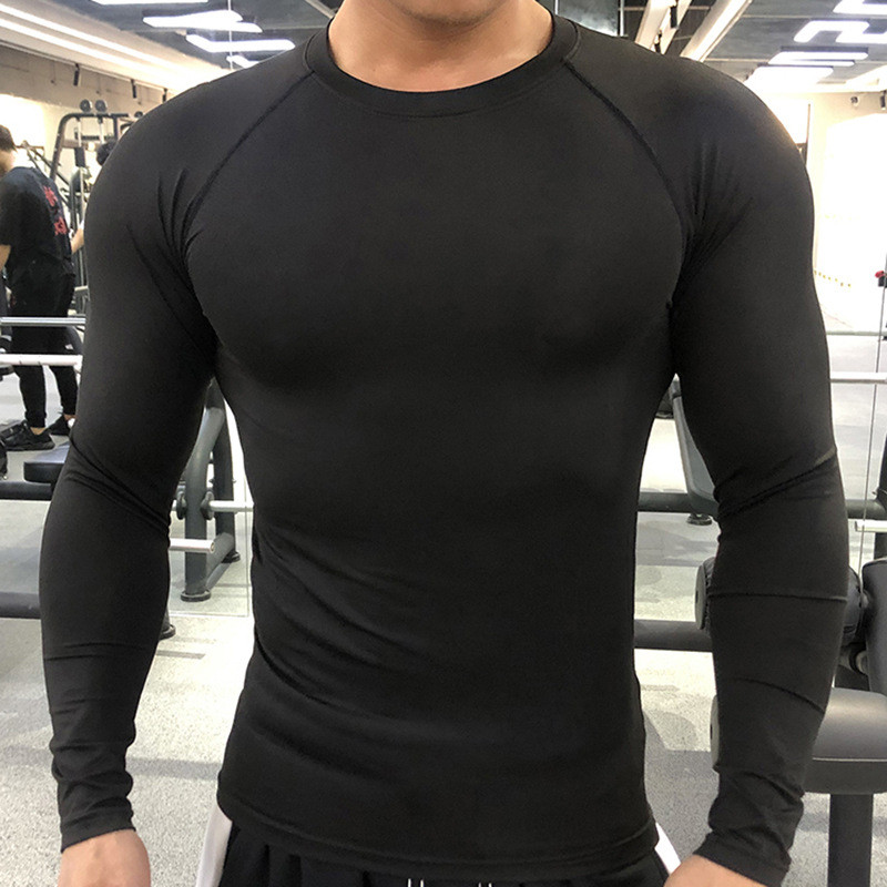 【Ready Stock】 New Autumn Long Sleeve Men's T-shirt Slim Fit Men's High Elastic Bottoming Shirt Solid