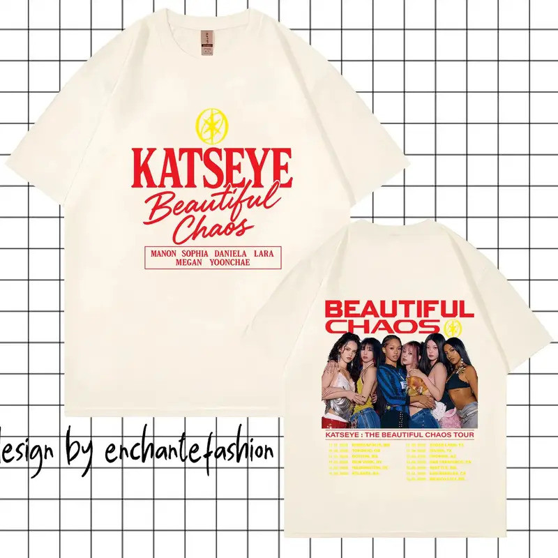 Áo thun Katseye Kpop World Tour Oversized Y2k Gabriella Quần áo danh sách thể thao hỗn loạn đẹp