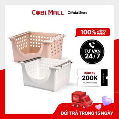Giỏ nhựa đựng đồ chữ nhật, màu be - Cobi home