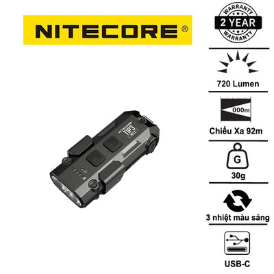 NITECORE TIP3 – Đèn pin móc khóa mini sáng 720 lm xa 92m, 3 nhiệt màu sáng, siêu nhẹ chỉ 30g
