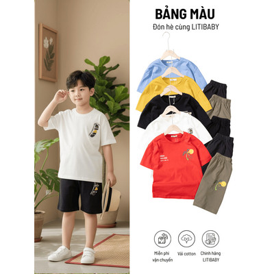 Bộ áo phông quần đùi LITIBABY cotton bé trai B001 size đại 10 - 16 tuổi
