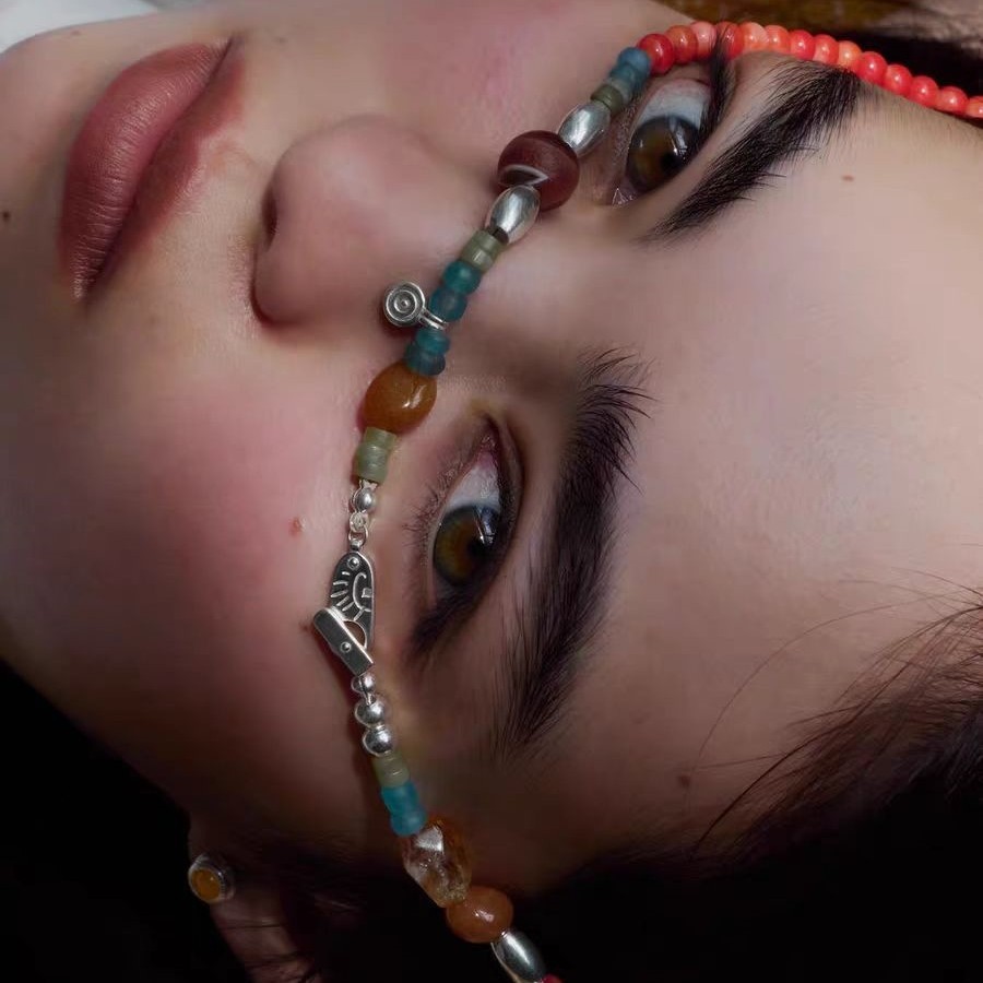 Lingshan Series Beaded Necklace, Nomadic Ethnic Style, Vintage Design, Colorful Red Coral Collarbone