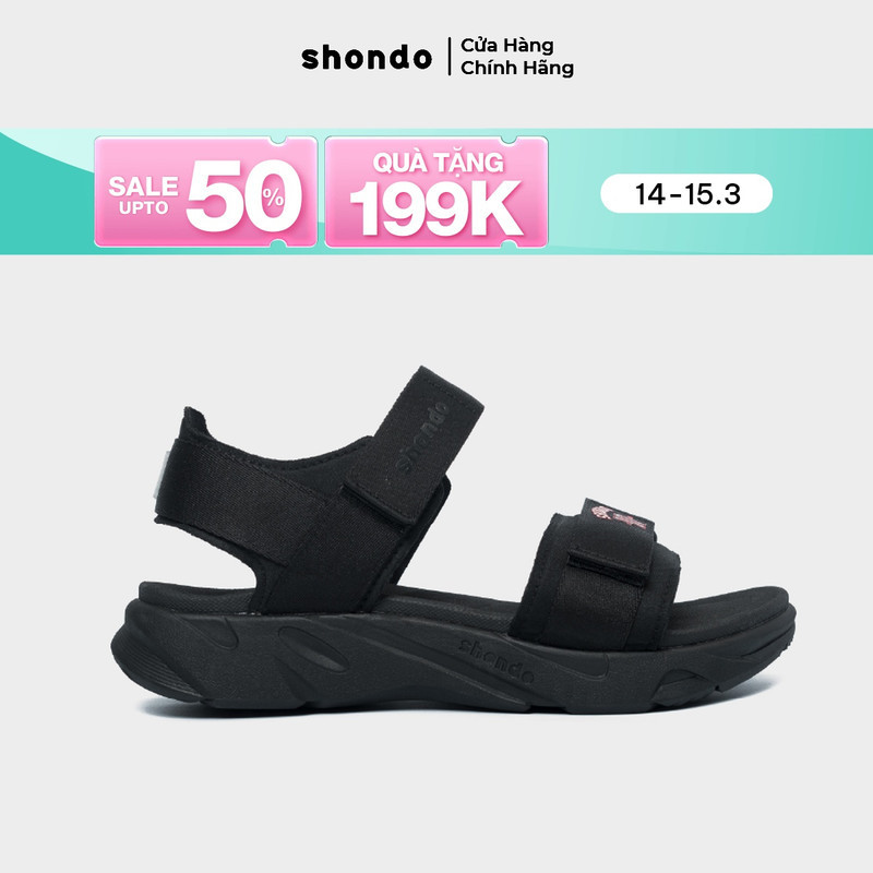 Giày Sandal Nam Nữ Shondo Êm Chân, Bền F8 Màu Đen F8M1212