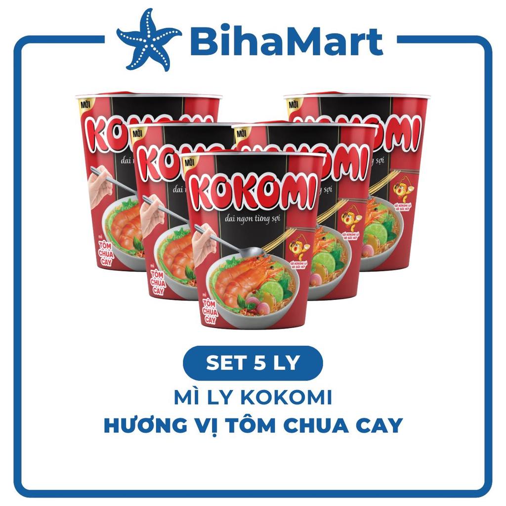 [SET 5 LY]-MASAN-Mì ly Kokomi hương vị Tôm chua cay, Mì tôm chua cay Kokomi ly, Kokomi mì ly ăn liền