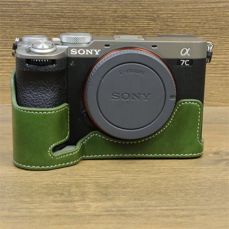 Thích hợp cho Sony a7c2 Dầu Da Đế Sony A7C2 Túi Máy Ảnh Nửa Bao Da Miễn Phí Loại Pin