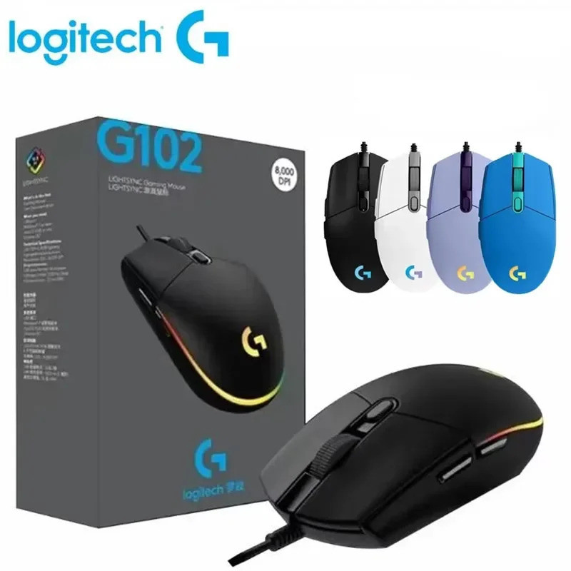 Chuột Logitech G102 Chuột Chơi Game Có Dây USB 8000 DPI Màn Hình Hiệu Ứng Quang Học Cầu Vồng Cho PC 