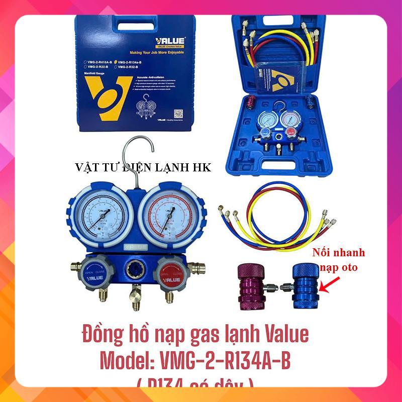 Bộ đồng hồ nạp gas lạnh điều hòa ô tô R134 Value VMG-2-R134a-B sạc ga 134 oto đầu nối nhanh hàng Tốt