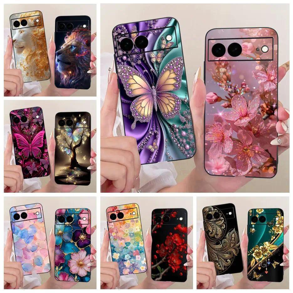 Dành Cho Google Pixel 7A Ốp Lưng Hoa Sang Trọng Bướm Sơn Bao Silicon Mềm Ốp Lưng Điện Thoại Google P