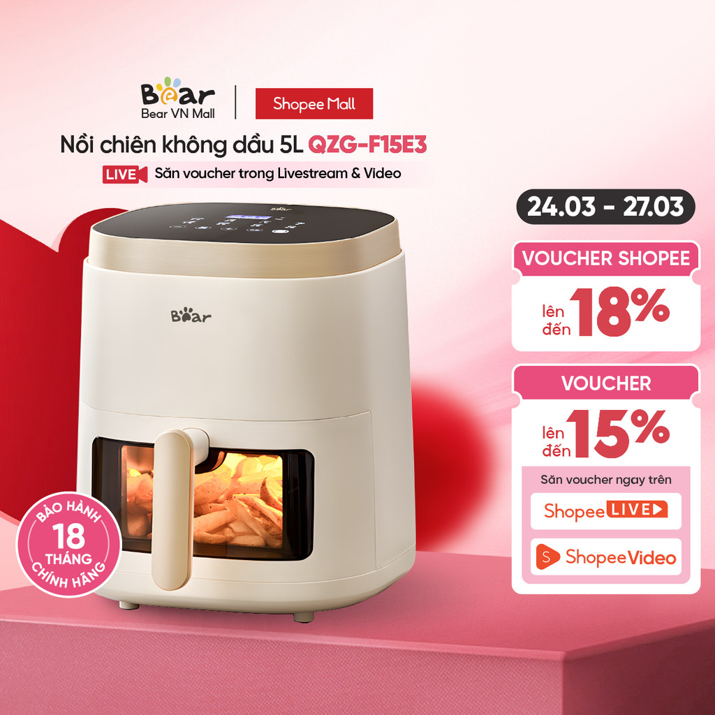 Nồi chiên không dầu 5L Bear QZG-F15E3 - Hàng Chính Hãng