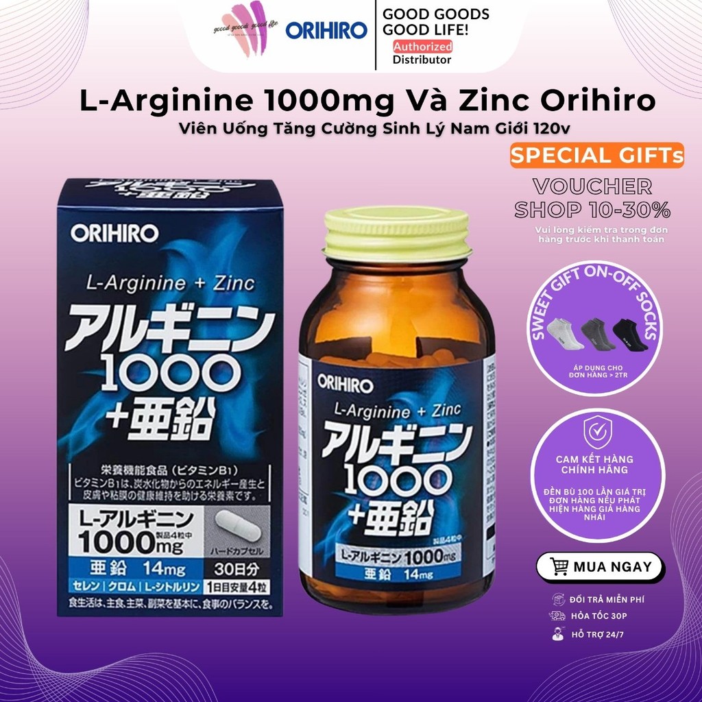 Viên Uống Tăng Cường Sinh Lý Nam Giới L-Arginine 1000mg Và Zinc Orihiro ( Có Che Tên)