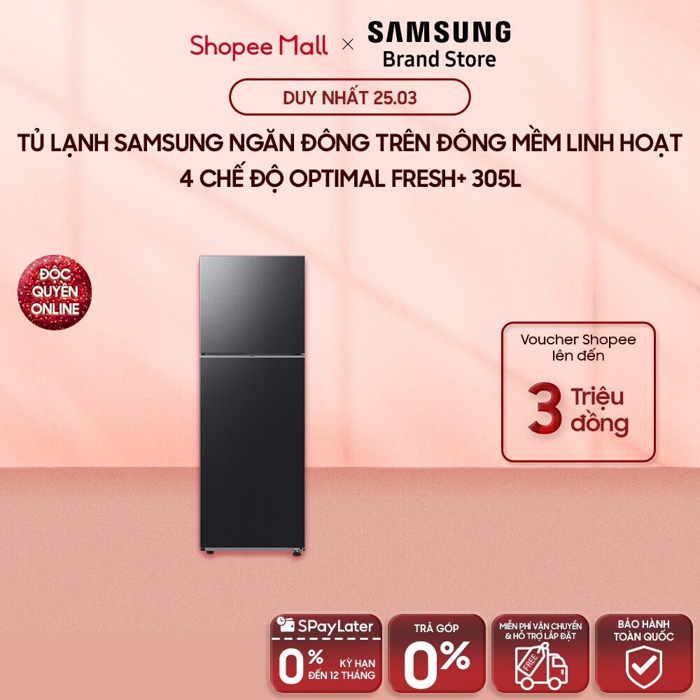 [MIỄN PHÍ VẬN CHUYỂN] Tủ Lạnh Samsung Ngăn Đông Trên với Đông Mềm Linh Hoạt 4 Chế Độ Optimal Fresh+ 305L RT31CG5424B1SV