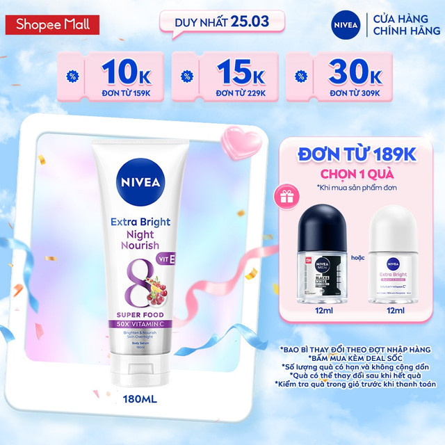 Serum Dưỡng Thể NIVEA Sáng Da Ban Đêm 8 Super Foods (180 ml) - 88367