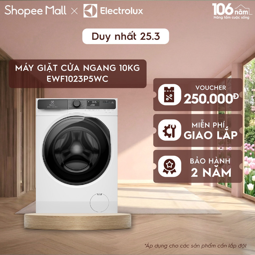 Free giao lắp - Máy giặt cửa ngang 10KG Electrolux S500 EWF1023P5WC, giặt đẩy tải 45 phút, UltraMix, EcoInverter
