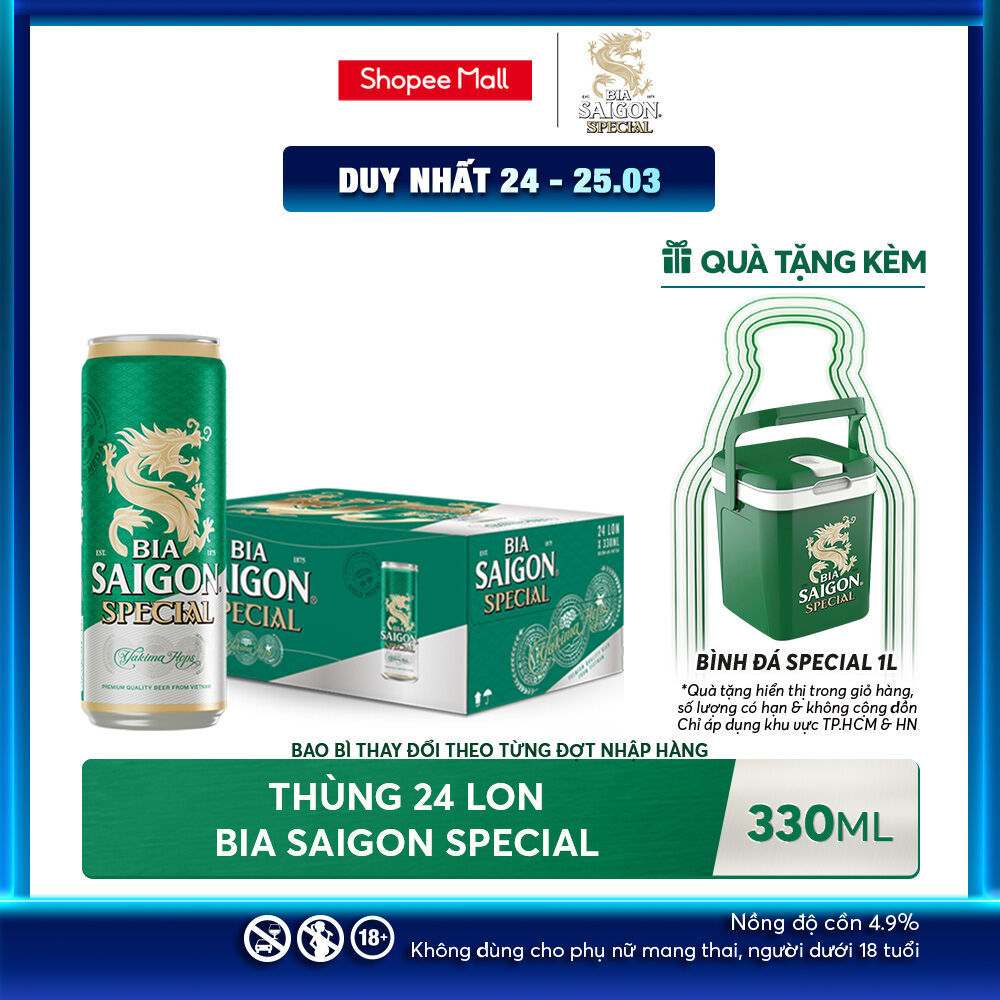 Nồng Độ Cồn 4.9% - Thùng 24 Lon Bia Sài Gòn Special 330ml