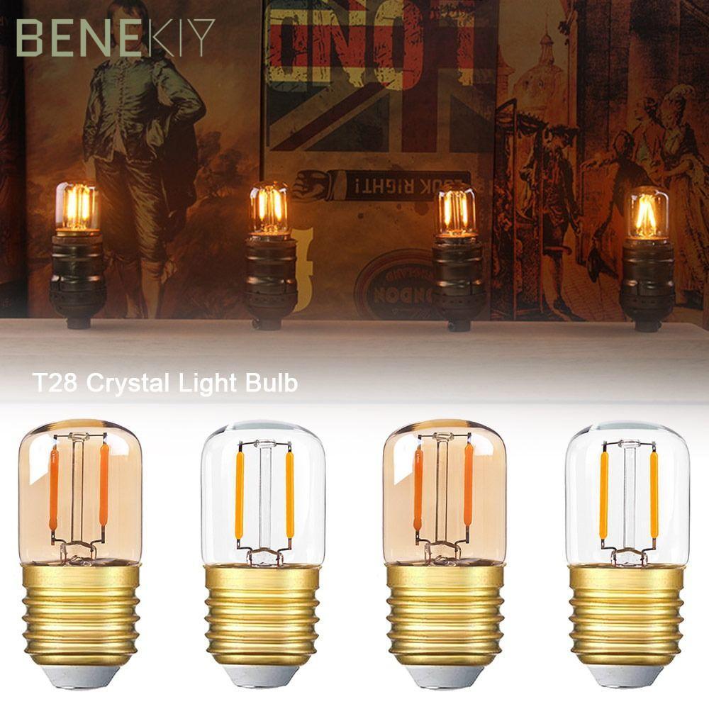 Bóng đèn pha lê BENEKIY T28, Bóng đèn LED 1W màu trắng ấm, Bóng đèn LED sợi đốt nến E26 E27 Di động